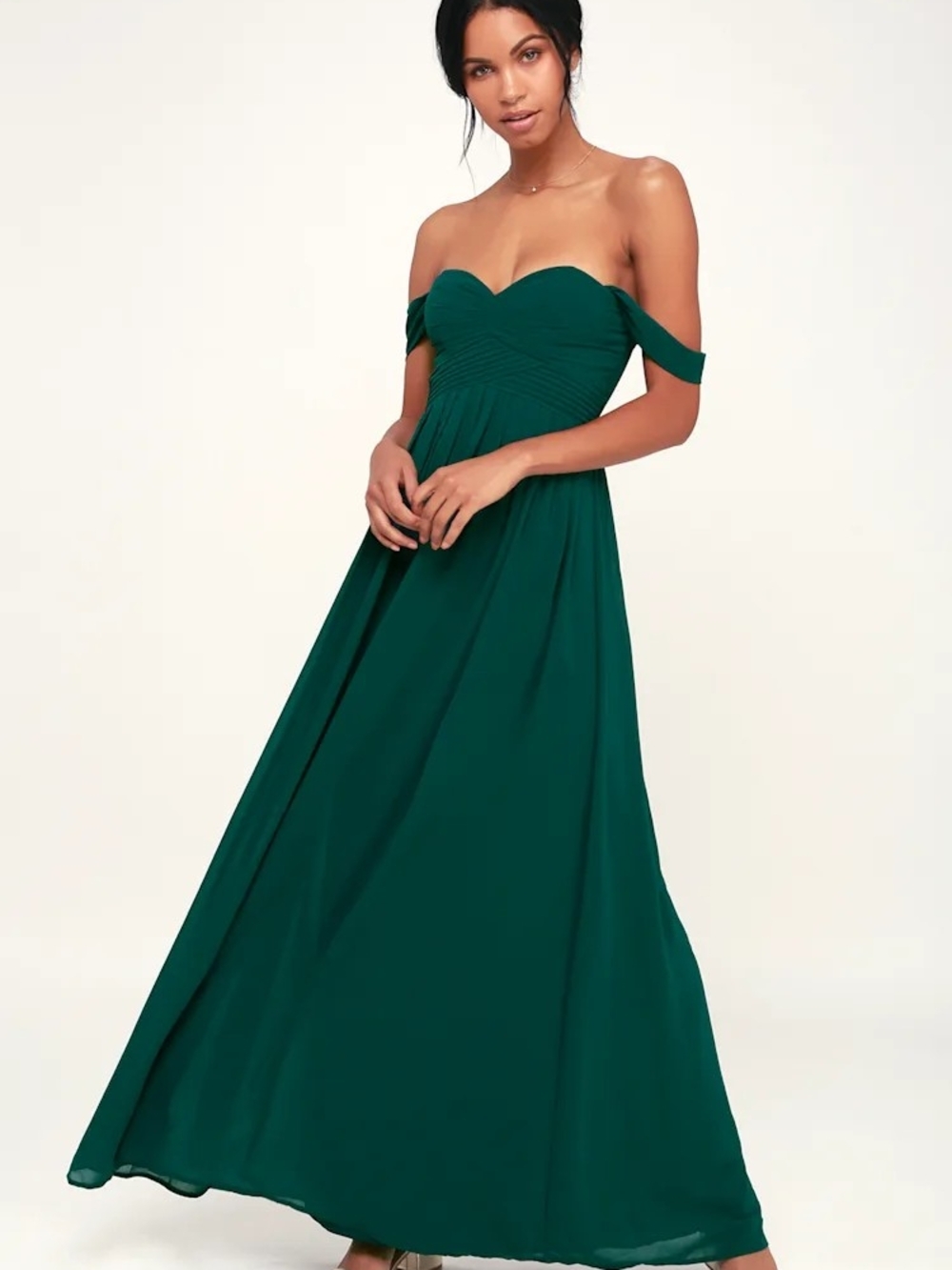 Lulu's Harmonious Love Forest Green Off-the-Shoulder Maxi Dress